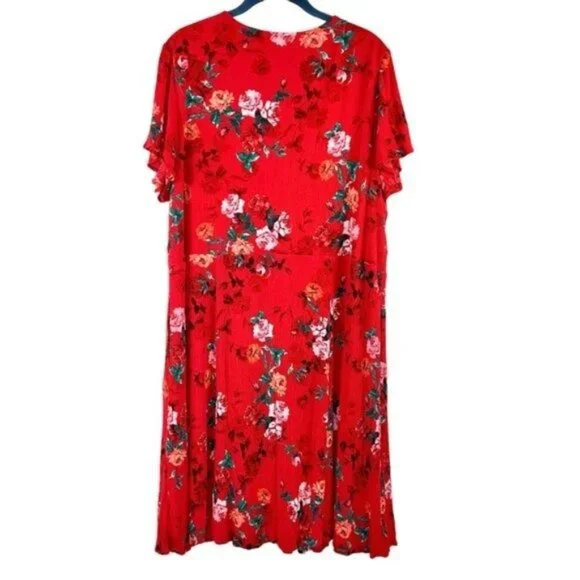 Torrid Red Gauzy Floral Skater Dress - Picture 8 of 9